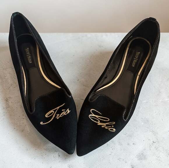 White House Black Market Shoes - White House Black Market Tres Chic Black Suede Ava Pointed Toe Flats Size 7.5